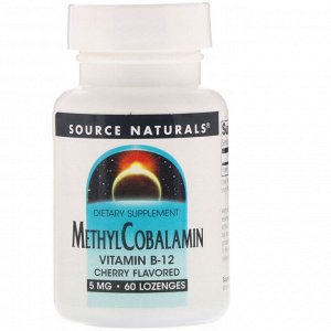 Source Naturals, метилкобаламин, витамин B12, со вкусом вишни, 5 мг, 60 пастилок
