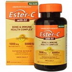 American Health, Ester-C с витамином D3, комплекс для здоровья костей и иммунной системы, 1000 мг/5000 МЕ, 60 вегетарианских таблеток