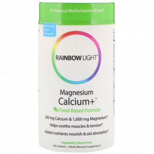 Rainbow Light, Магний Кальций+, пищевая формула, 180 таблеток
