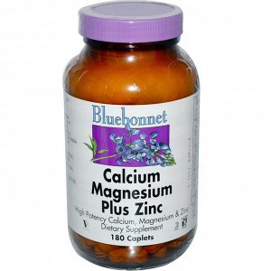 Bluebonnet Nutrition, Кальций-магний с цинком, 180 капсуловидных таблеток