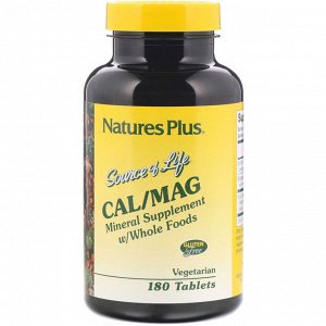 Nature&amp;#x27 - s Plus, Source of Life, Cal/Mag, Mineral Supplement w/ Whole Foods, 180 Tablets