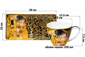 Чашка 250 мл с блюдцем "Поцелуй на черном" из NEW BONE CHINA, 20*10*2 см