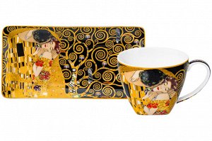 Чашка 250 мл с блюдцем "Поцелуй на черном" из NEW BONE CHINA, 20*10*2 см
