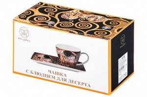 Чашка 250 мл с блюдцем "Поцелуй на черном" из NEW BONE CHINA, 20*10*2 см