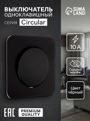 Выключатель, серия Circular, 10 А, одноклавишный, скрытый монтаж, чёрный