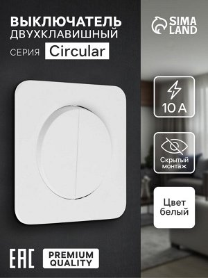 Выключатель, серия Circular, 10 А, двухклавишный, скрытый монтаж, белый