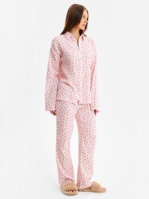 Комплект домашний женский (рубашка, брюки) KAFTAN «Муслин: pink leopard» размер, розовый