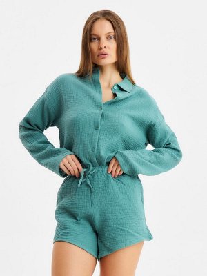 Комплект домашний женский (рубашка, шорты) KAFTAN Basic размер, зеленый