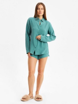 Комплект домашний женский (рубашка, шорты) KAFTAN Basic размер, зеленый