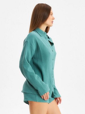 Комплект домашний женский (рубашка, шорты) KAFTAN Basic размер, зеленый