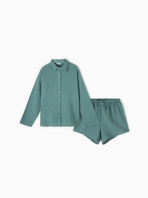 Комплект домашний женский (рубашка, шорты) KAFTAN Basic размер, зеленый