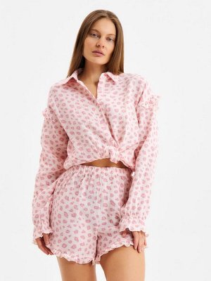 Комплект домашний женский (рубашка, шорты) KAFTAN «Муслин: pink leopard» размер, розовый