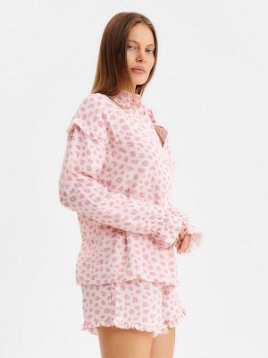 Комплект домашний женский (рубашка, шорты) KAFTAN «Муслин: pink leopard»размер, розовый