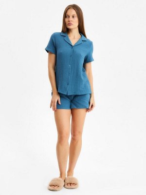 Комплект домашний женский (рубашка, шорты) KAFTAN Basic размер, синий
