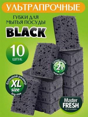 Мастер Фреш Губки для мытья посуды XL-bubble черные 10 шт