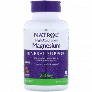 Natrol, High Absorption Magnesium, Cranberry Apple Natural Flavor, 250 mg, 60 Tablets