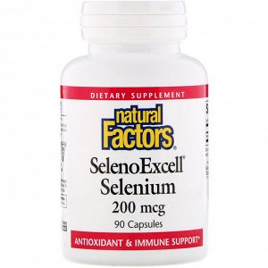 Natural Factors, SelenoExcell, селен, 200 мкг, 90 капсул