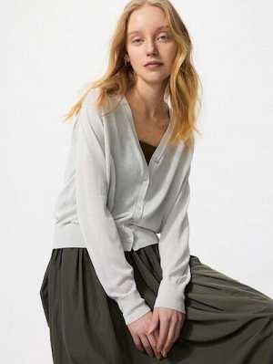 UNIQLO - легкий кардиган с V-образным вырезом - 02 LIGHTGRAY