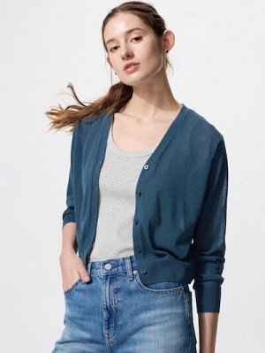 UNIQLO - легкий кардиган с V-образным вырезом - 68 BLUE