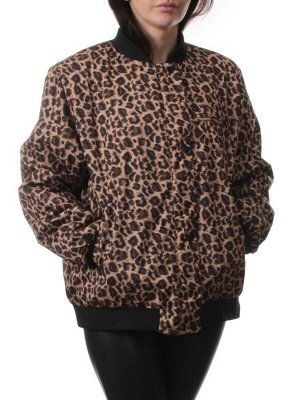 H24-608 BROWN LEOPARD Куртка бомбер демисезонная женская (100 гр. синтепон)