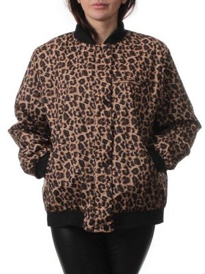 H24-608 BROWN LEOPARD Куртка бомбер демисезонная женская (100 гр. синтепон)