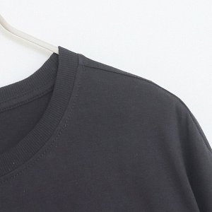 Однотонная футболка чистый хлопок с короткими рукавами с рисунком, черная
