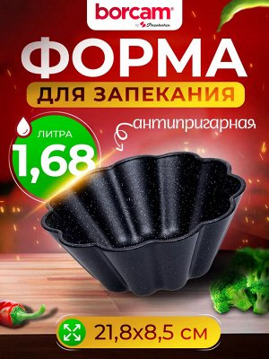 Форма для кекса стеклянная Borcam Non Stick 1.68 л, черная