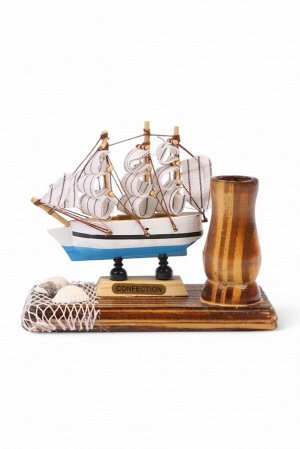Карандашница дерево с моделью корабля «Мировой», 14x7x11 см, МИКС