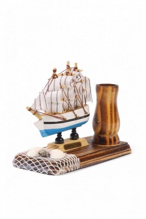 Карандашница дерево с моделью корабля «Мировой», 14x7x11 см, МИКС