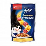 Влажный корм для кошек Felix Sensations Супервкус, в желе с говядиной и сыром, 75 г