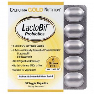 California Gold Nutrition, LactoBif, пробиотики, 5 млрд КОЕ, 60 растительных капсул