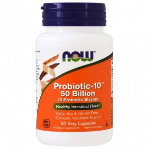 Now Foods, Probiotic-10, 50 млрд, 50 растительных капсул