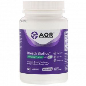 Advanced Orthomolecular Research AOR, Breath Biotics, пробиотики для свежего дыхания, мята, BLIS K12, 60 пастилок