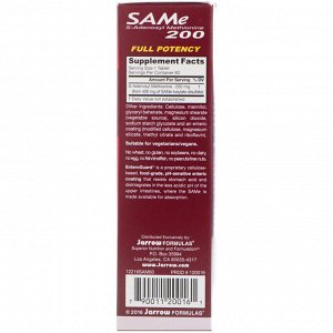 Jarrow Formulas, натуральный SAM-e (S-аденозил-L-метионин) 200, 200 мг, 60 таблеток, покрытых кишечнорастворимой оболочкой