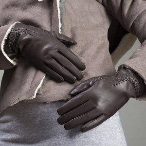 Перчатки женские, р-р 7, подклад искусственный мех, цвет коричневый