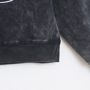 Свитшот хлопковый с круглым вырезом и с мультяшным принтом, на флисе, черный