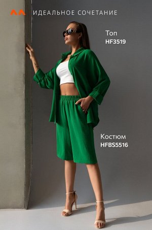Женский летний костюм оверсайз из ткани-жатка Happyfox