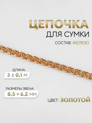 Цепочка для сумки, железная, 8.5x6.2 мм, 3±0.1 м, цвет золотой