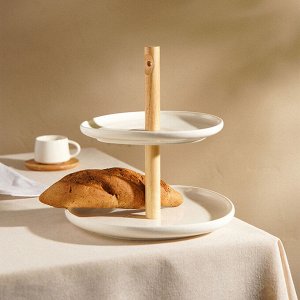 Этажерка - фруктовница круглая SL Home «Тренто», 2 яруса, фарфор, белая