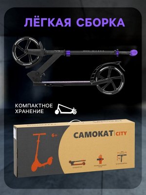 Самокат городской GRAFFITI City 200, складной, колёса PU 200 мм, ABEC 7 Carbon, цвет чёрный