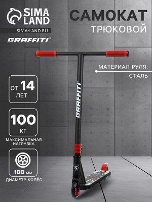 Самокат трюковой GRAFFITI Clever 24, колёса PU 100 мм, резьбовая компрессия, ABEC 9 Chrom, цвет чёрный
