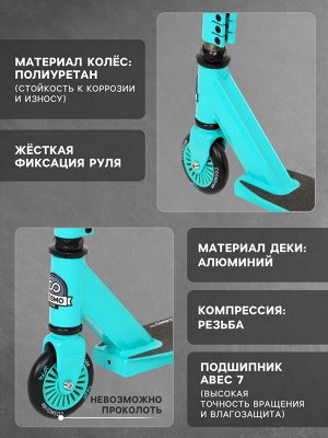 Самокат трюковой COSMORIDE BLOT, колёса PU 100 мм, ABEC 7, цвет бирюзовый