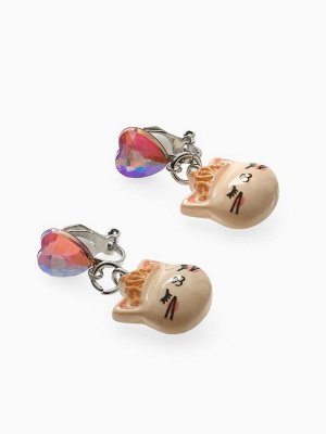 Серьги-клипсы детские «Выбражулька» кот с сердцем кристалл, цветные