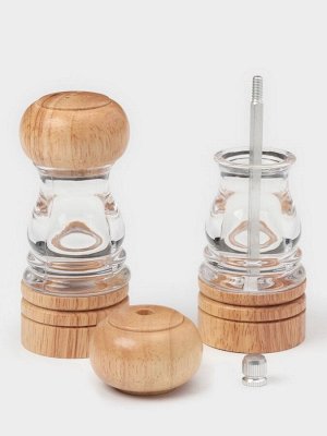 Набор мельниц для соли и перца Доляна, 2 предмета: 10,5?5 см, 11,5?5 см, цвет прозрачный