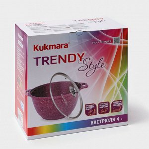 Кастрюля алюминиевая Trendy style, 4 л, d=24 см, h=14,5 см, антипригарное покрытие, стеклянная крышка, зелёная
