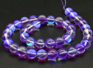 Бусины из опала искусственного шарик 10мм цв.фиолетовый, 38см, 37 бусин