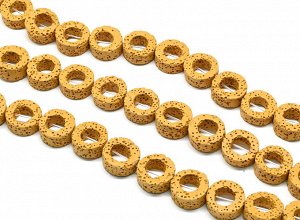 Бусины для рукоделия из лавы кольцо 15мм, цв.желтый 40см, 26 бусин.