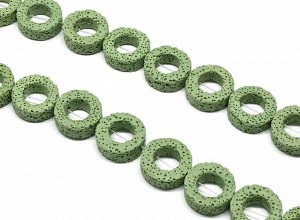Бусины для рукоделия из лавы кольцо 20мм, цв.зеленый 38см, 18 бусин.