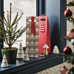VINTERFINT, Подарочный пакет для бутылки, смешанный узор, белый/красный, 13х41 см/ 2 шт