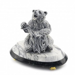 Сувенир из змеевика и мрамолита "Медведь играющий на пне"  145*100*130мм.